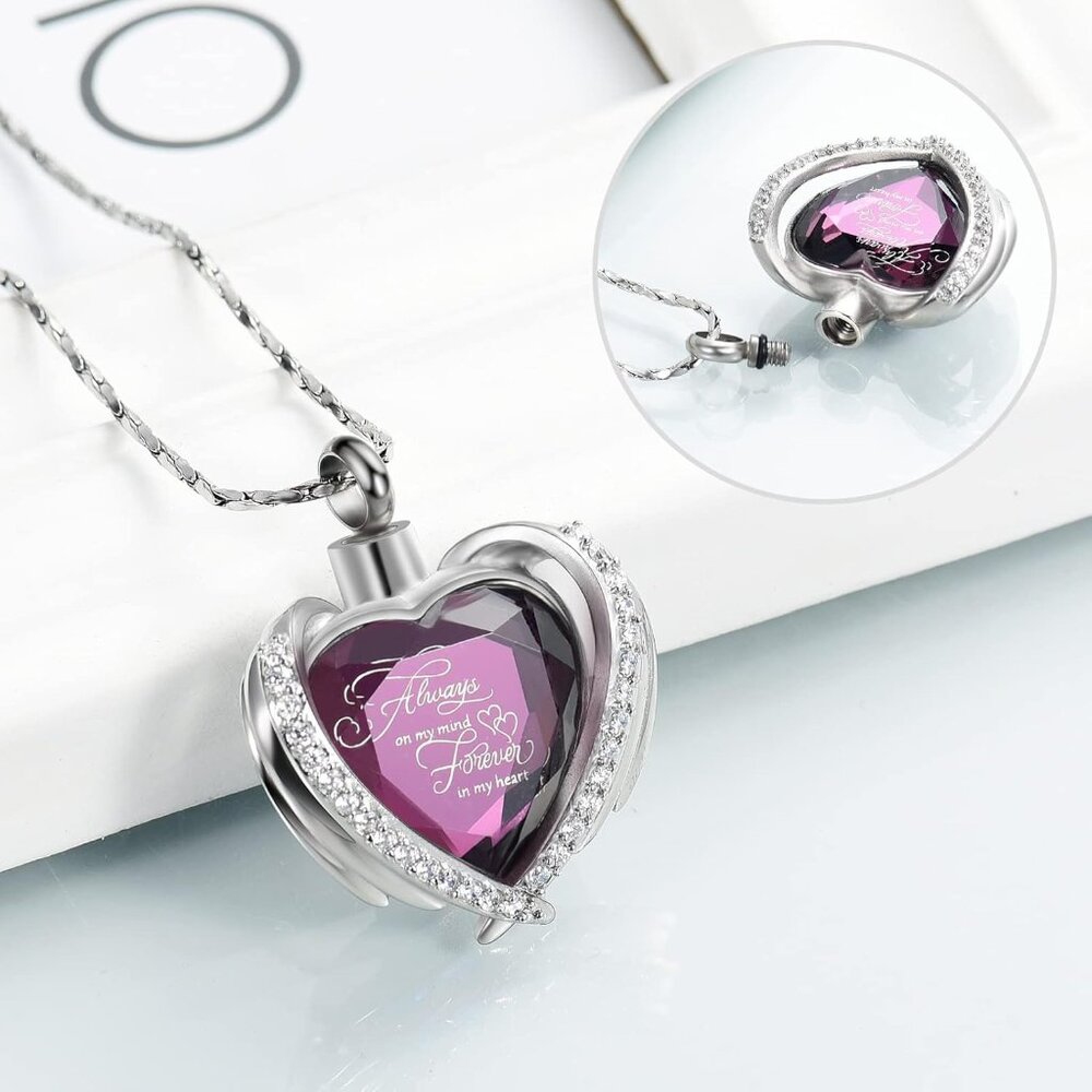 Cremation Jewelry for Ashes Pendant - Crystal Heart Urn Necklace with Mini Keeps - Picture 5 of 7